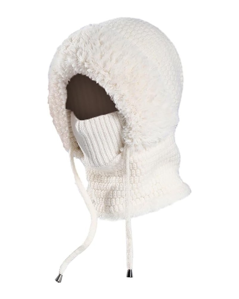 Women Scarf Hat Balaclava Beanie Hats Winter Fluffy Knit Beanie Hats Winter Warm Ear Cover Neck Warmer Skull Cap White $9.45 ...