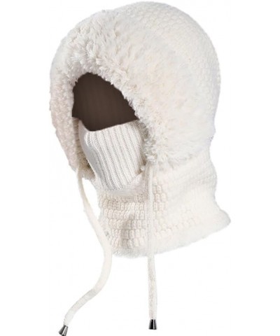 Women Scarf Hat Balaclava Beanie Hats Winter Fluffy Knit Beanie Hats Winter Warm Ear Cover Neck Warmer Skull Cap White $9.45 ...