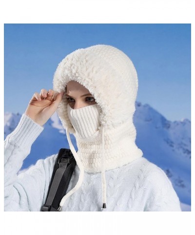 Women Scarf Hat Balaclava Beanie Hats Winter Fluffy Knit Beanie Hats Winter Warm Ear Cover Neck Warmer Skull Cap White $9.45 ...