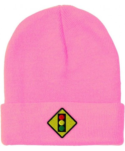 Beanies for Men Traffic Light Sign Embroidery Symbols Winter Hats for Women Acrylic Skull Cap 1 Size Soft Pink Design Only $1...