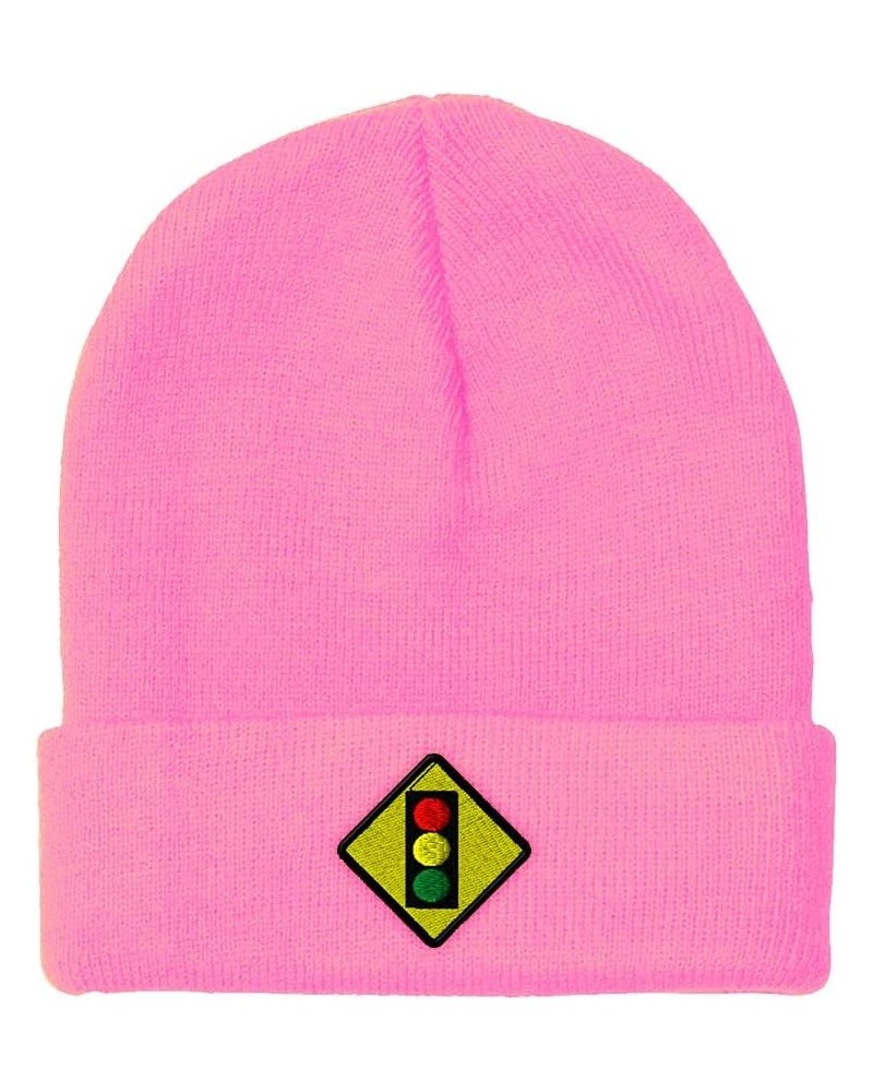 Beanies for Men Traffic Light Sign Embroidery Symbols Winter Hats for Women Acrylic Skull Cap 1 Size Soft Pink Design Only $1...