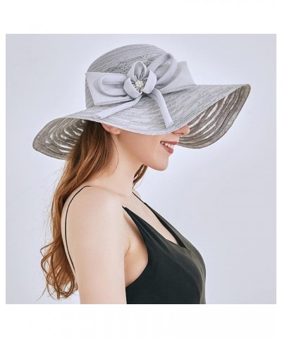 Womens Summer Dress Hat Wide Leaf Flower Bridal Shower Hat Sun Hats Beach Hat Summer Hats for Beach Grey $9.49 Sun Hats