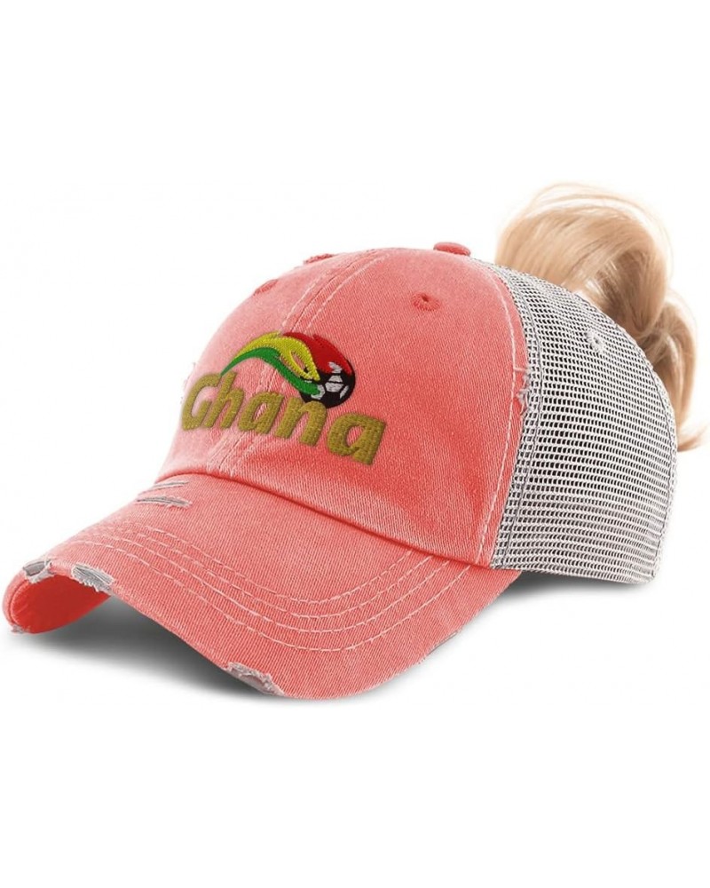 Womens Ponytail Cap Ghana Soccer Cup Cotton Sport Distressed Trucker Hat Coral Design Only $12.90 Baseball Caps