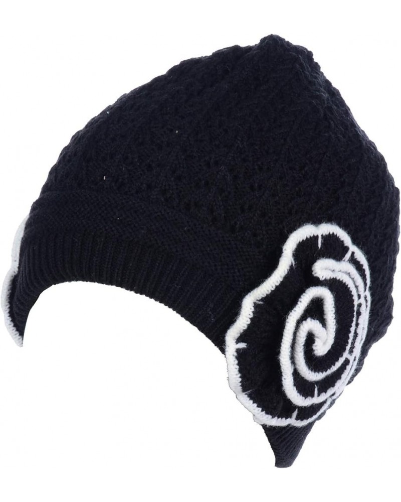 BYOS Womens Winter Knit Plush Fleece Lined Beanie Ski Hat Sk Skullie Various Styles Double Flower Black $12.34 Skullies & Bea...