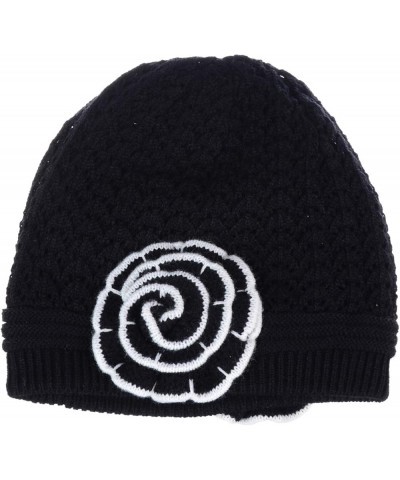 BYOS Womens Winter Knit Plush Fleece Lined Beanie Ski Hat Sk Skullie Various Styles Double Flower Black $12.34 Skullies & Bea...