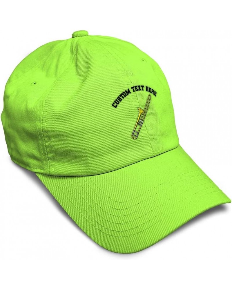 Soft Baseball Cap Trombone Embroidery General Music Trombone Twill Cotton Dad Hats for Men & Women Lime Personalized Text Her...