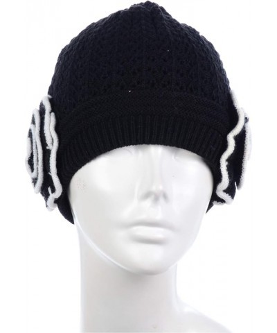 BYOS Womens Winter Knit Plush Fleece Lined Beanie Ski Hat Sk Skullie Various Styles Double Flower Black $12.34 Skullies & Bea...