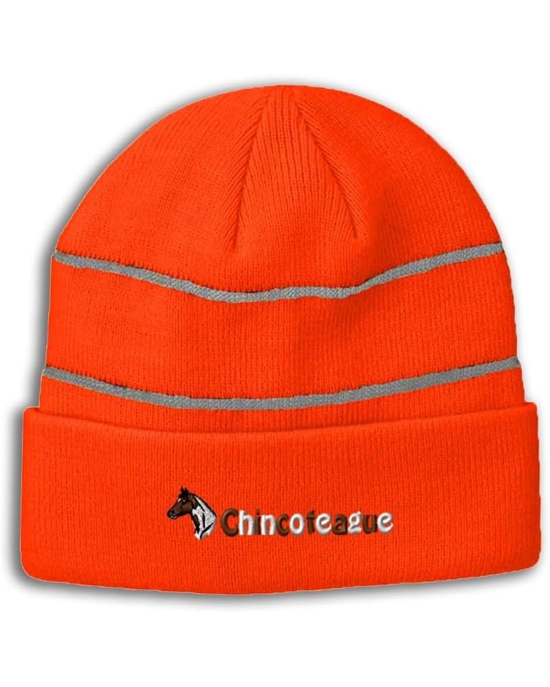 Custom Reflective Beanie Chincoteague Acrylic High Visibility Running Gear Skull Cap for Men & Women 1 Size Neon Orange Desig...