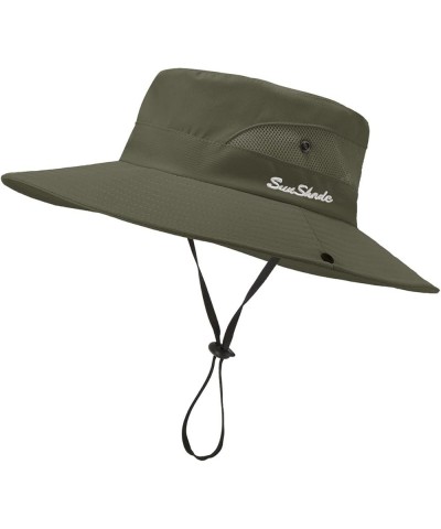 Women's Sun Hat UV Protection Foldable Mesh Wide Brim Hiking Travel Ponytail Fishing Hat Army Green $8.69 Sun Hats