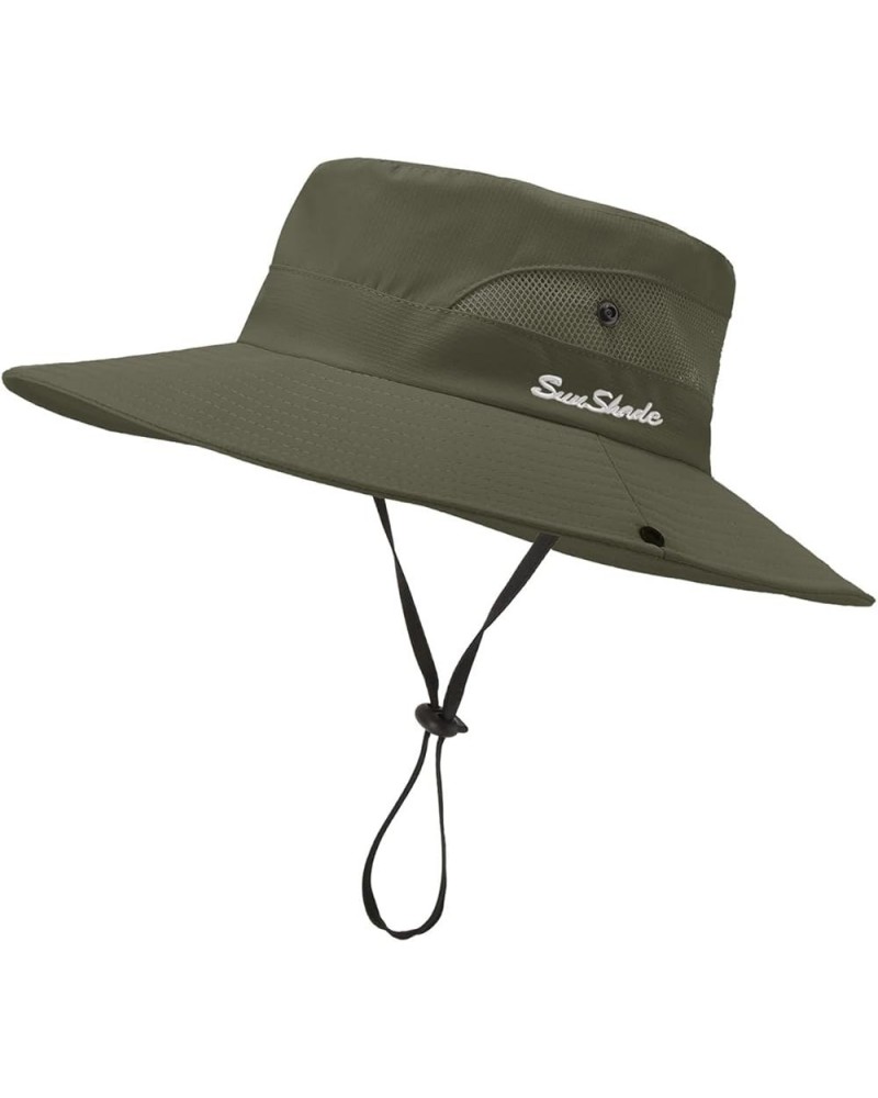 Women's Sun Hat UV Protection Foldable Mesh Wide Brim Hiking Travel Ponytail Fishing Hat Army Green $8.69 Sun Hats