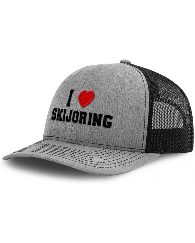 Custom Richardson Trucker Hat I (Love) Skijoring Red Heart Sports Lovers Heather Grey Black Design Only $20.29 Baseball Caps