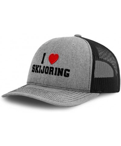 Custom Richardson Trucker Hat I (Love) Skijoring Red Heart Sports Lovers Heather Grey Black Design Only $20.29 Baseball Caps