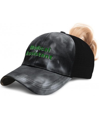 Womens Ponytail Cap Medical Assistant Practitioner Cotton Nurse Distressed Trucker Hat Tie Dye Black Design Only $16.52 Baseb...