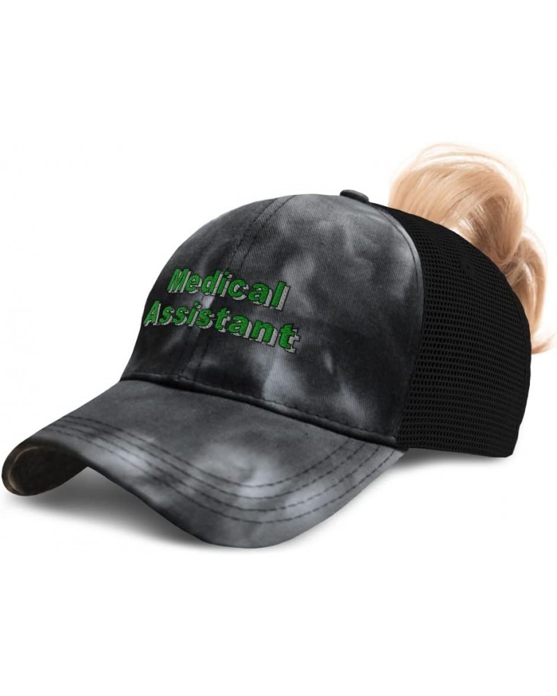 Womens Ponytail Cap Medical Assistant Practitioner Cotton Nurse Distressed Trucker Hat Tie Dye Black Design Only $16.52 Baseb...