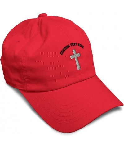 Custom Soft Baseball Cap Cone Cross White Embroidery God Twill Cotton Dad Hats for Men & Women Red Personalized Text Here $16...