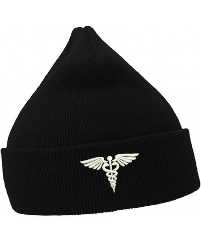 Mens Beanie Hats Medical Embroidered Casual Knit Hats for Women Winter Black $14.64 Skullies & Beanies