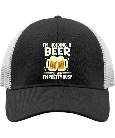 I'm Holding A Beer So Yeah I'm Pretty Busy Hats for Mens Baseball Cap funny Washed hiking hat Allblack $10.06 Baseball Caps