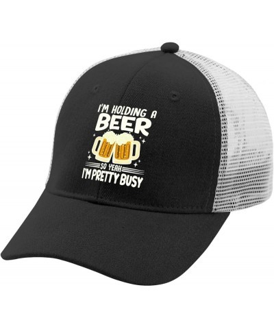 I'm Holding A Beer So Yeah I'm Pretty Busy Hats for Mens Baseball Cap funny Washed hiking hat Allblack $10.06 Baseball Caps