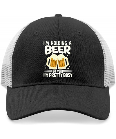 I'm Holding A Beer So Yeah I'm Pretty Busy Hats for Mens Baseball Cap funny Washed hiking hat Allblack $10.06 Baseball Caps