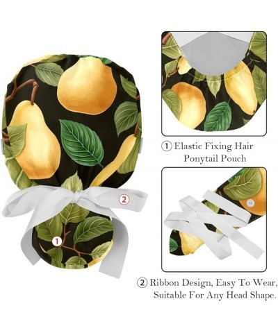 2 Pack Bouffant Caps Thanksgiving Pear Ponytail Scrub Cap with Buttons Adjustable Working Hats, Multicoloured Color 9 $9.23 S...