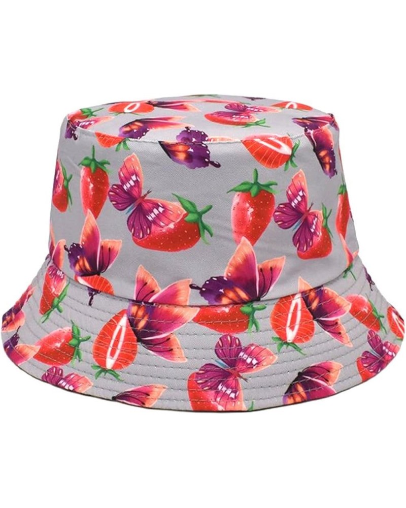 Women's Outdoor Travel Hat Men and Women Casual Summer Printed Outdoor Double Sided Flat Top Sunshade Bucket Hat Grey $7.82 B...