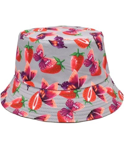 Women's Outdoor Travel Hat Men and Women Casual Summer Printed Outdoor Double Sided Flat Top Sunshade Bucket Hat Grey $7.82 B...