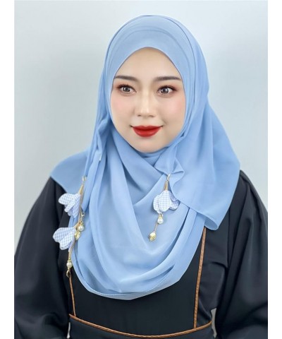 Muslim Chiffon Plaid Hijab Solid Color Hijab Ladies Long Dress Hijab Ladies Robe Scarf Shawl Ladies Hijab Arabic Sky Blue $20...