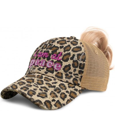 Womens Ponytail Cap I Am at Peace Cotton Distressed Trucker Hats Leopard $14.83 Baseball Caps