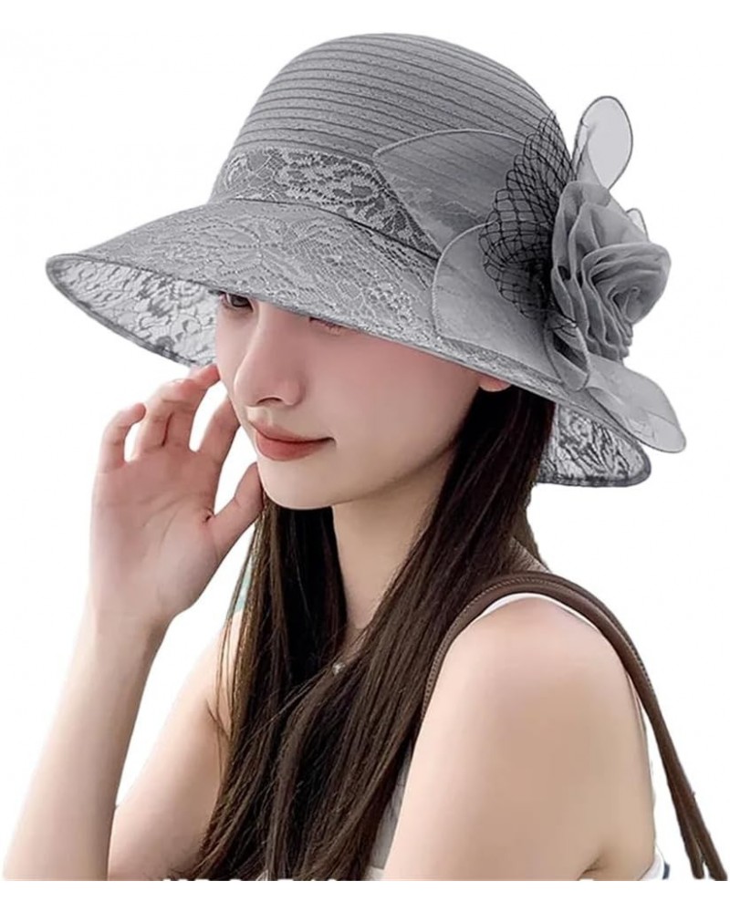 Vintage Elegant Flower Organza Sun Hats Ladies Wedding Party Church Hat for Women Summer -Travel Beach Caps Gray $16.44 Sun Hats