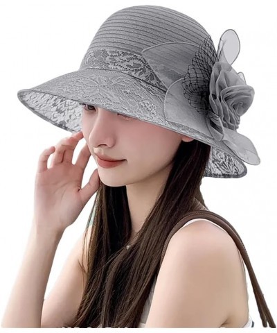 Vintage Elegant Flower Organza Sun Hats Ladies Wedding Party Church Hat for Women Summer -Travel Beach Caps Gray $16.44 Sun Hats