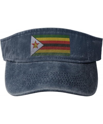 Flag of Zimbabwe Knitting Effect Sun Visor Hats for Women Men Adjustable Cotton Sun Hat Golf Cap Navy Blue $12.66 Visors