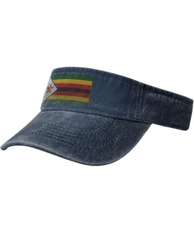 Flag of Zimbabwe Knitting Effect Sun Visor Hats for Women Men Adjustable Cotton Sun Hat Golf Cap Navy Blue $12.66 Visors