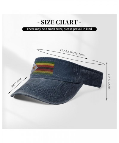 Flag of Zimbabwe Knitting Effect Sun Visor Hats for Women Men Adjustable Cotton Sun Hat Golf Cap Navy Blue $12.66 Visors