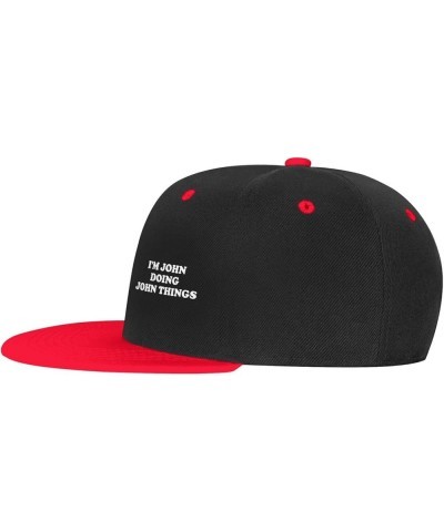 I'm John Doing John Things Hat Adjustable Funny Flat Bill Baseball Cap Hip Hop Hats Men Women Red $10.98 Baseball Caps