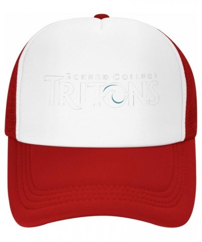 Eckerd College Logo Trucker Hats for Both Men and Women - Mesh Baseball Snapback Hats Red $13.92 Baseball Caps