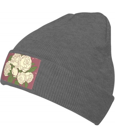 Black Warm Knit Hat White Rose of Love Prints Soft Good Elasticity Suitable for Outdoor Sports Deep Heather $10.98 Skullies &...