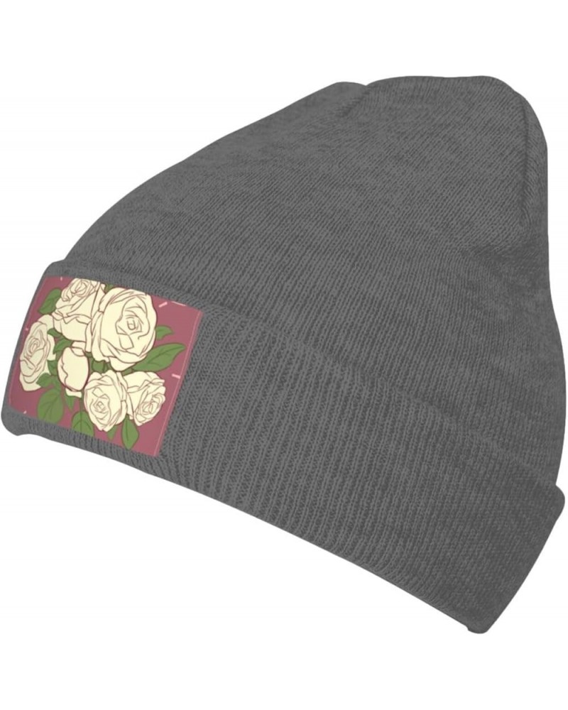 Black Warm Knit Hat White Rose of Love Prints Soft Good Elasticity Suitable for Outdoor Sports Deep Heather $10.98 Skullies &...