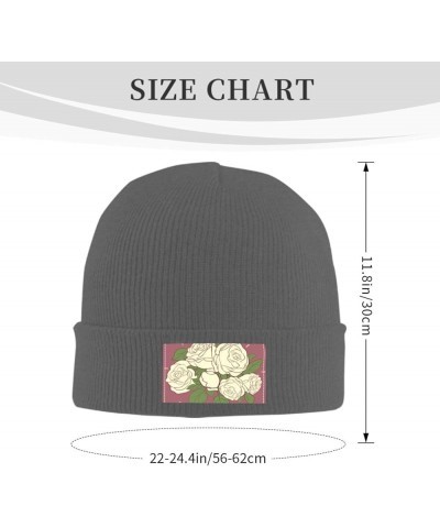 Black Warm Knit Hat White Rose of Love Prints Soft Good Elasticity Suitable for Outdoor Sports Deep Heather $10.98 Skullies &...