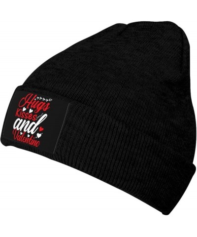 Hugs Kisses and Valentine Beanie Hat for Men Women Knit Skull Cap Warm Hats Black Knitted Caps Black $12.41 Skullies & Beanies