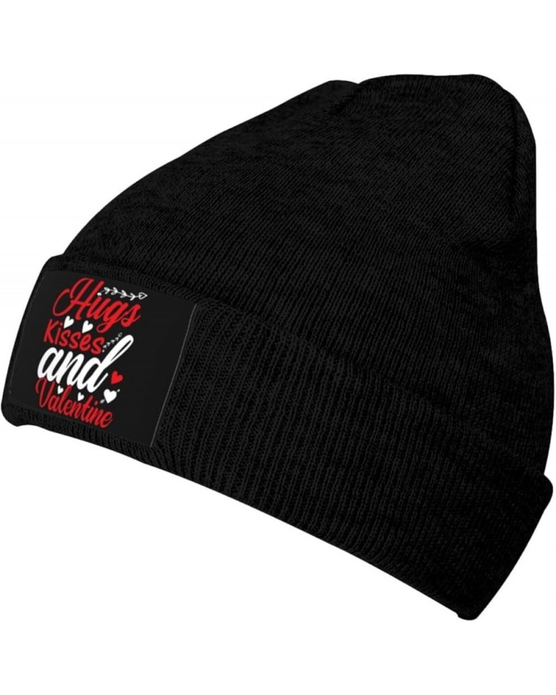 Hugs Kisses and Valentine Beanie Hat for Men Women Knit Skull Cap Warm Hats Black Knitted Caps Black $12.41 Skullies & Beanies