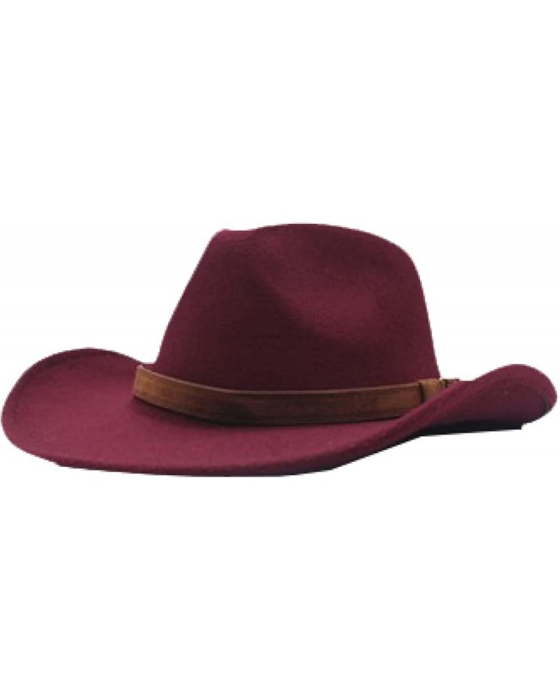 Men's Crushable Felt Outback Hat Wool Wide Brim Western Cowboy Hat Elegant Lady Cowgirl Hat with Leather Belt Red Wine $22.79...