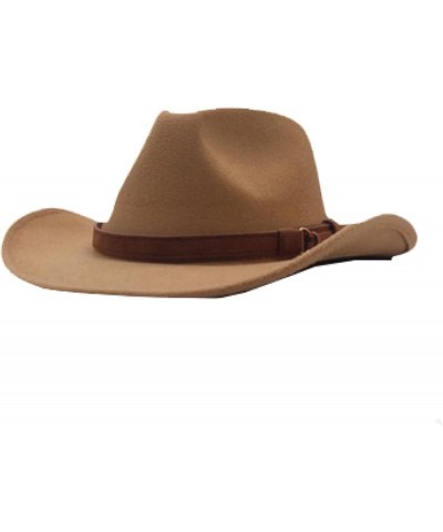 Men's Crushable Felt Outback Hat Wool Wide Brim Western Cowboy Hat Elegant Lady Cowgirl Hat with Leather Belt Red Wine $22.79...