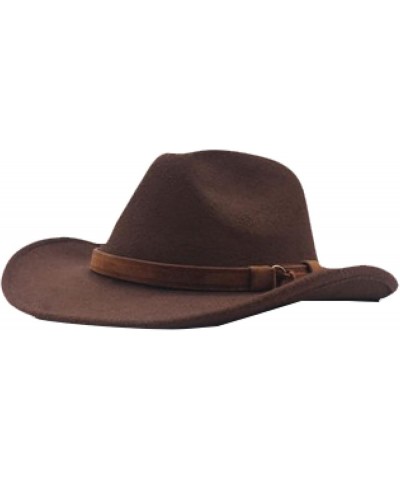 Men's Crushable Felt Outback Hat Wool Wide Brim Western Cowboy Hat Elegant Lady Cowgirl Hat with Leather Belt Red Wine $22.79...