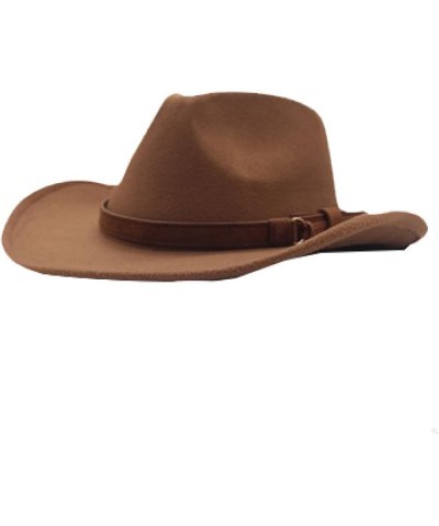 Men's Crushable Felt Outback Hat Wool Wide Brim Western Cowboy Hat Elegant Lady Cowgirl Hat with Leather Belt Red Wine $22.79...