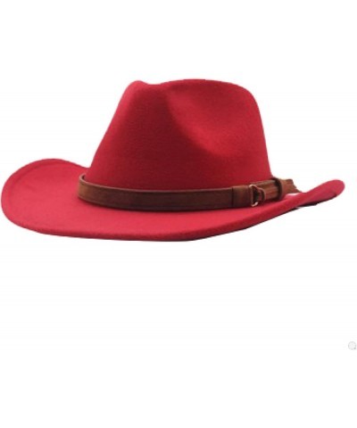 Men's Crushable Felt Outback Hat Wool Wide Brim Western Cowboy Hat Elegant Lady Cowgirl Hat with Leather Belt Red Wine $22.79...