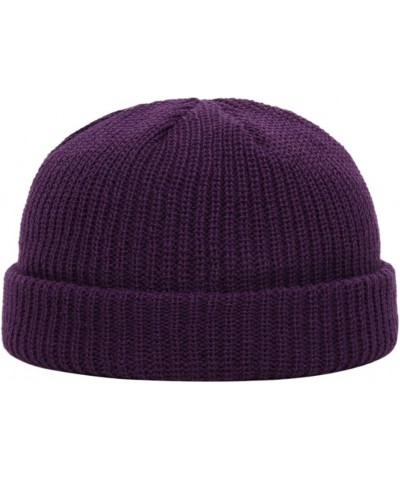 Knitted Fashion Hat Casual Hat Warm Unisex Solid Winter All- Thick Color Baseball Caps Flip Back Hats Purple-1 $9.85 Skullies...