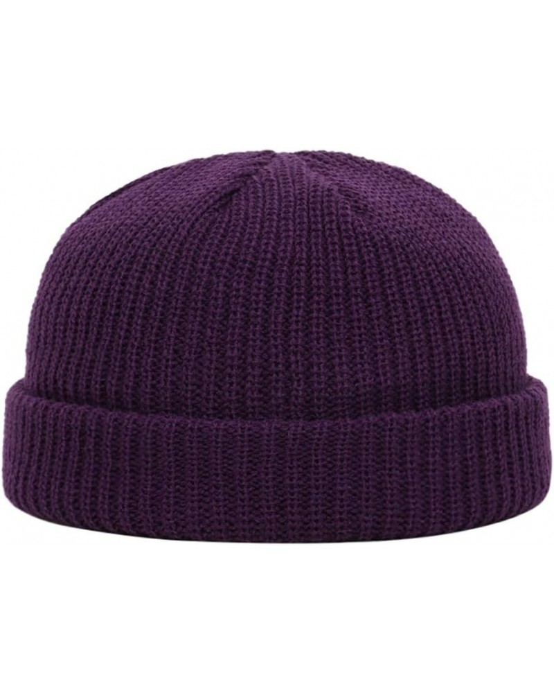 Knitted Fashion Hat Casual Hat Warm Unisex Solid Winter All- Thick Color Baseball Caps Flip Back Hats Purple-1 $9.85 Skullies...