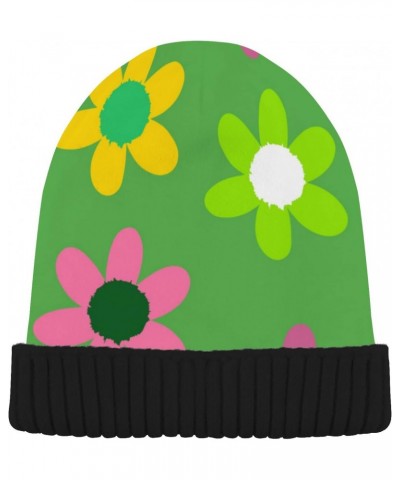 Winter Hat Beanie Colorful Floral Flower Cute Cartoon Spring Green Hippie Skull Cap Women Men Headwear Wool Cuffed Ribbed Hat...