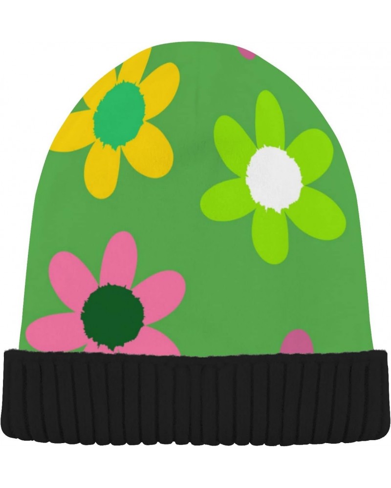 Winter Hat Beanie Colorful Floral Flower Cute Cartoon Spring Green Hippie Skull Cap Women Men Headwear Wool Cuffed Ribbed Hat...