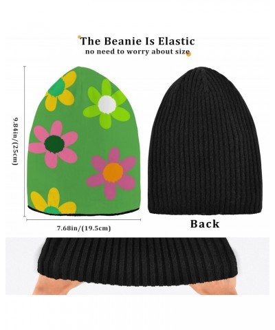 Winter Hat Beanie Colorful Floral Flower Cute Cartoon Spring Green Hippie Skull Cap Women Men Headwear Wool Cuffed Ribbed Hat...